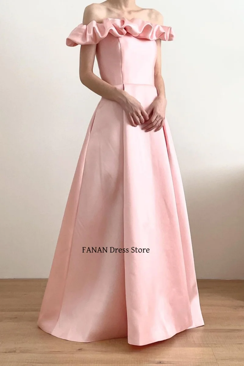 Colavis Asta Photograph Pink Prom Dress Wedding Evening Dresses Customized Off the Shoulder Satin Party Dress Evening Gowns