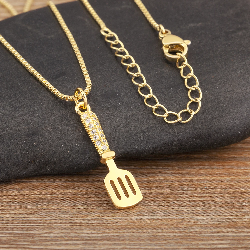 Nidin New Arrival Punk Style Copper Shiny Zircon Fork Shape Pendant Necklace For Women Girl Jewelry Accessories Creative Gifts image 4
