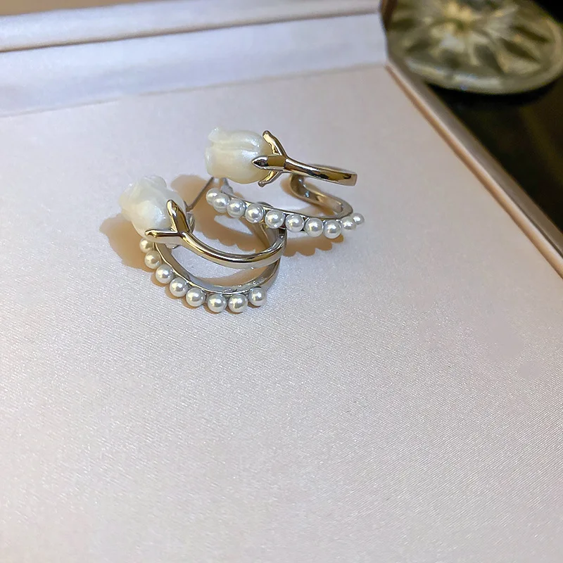 Französische Luxuriöse Rosa Tulpenblüten-Perlen-Ohrstecker für Damen, Koreanische Zirkon-Ohrringe, Exquisiter Schmuck für Party und Weihnachten – Detail 11
