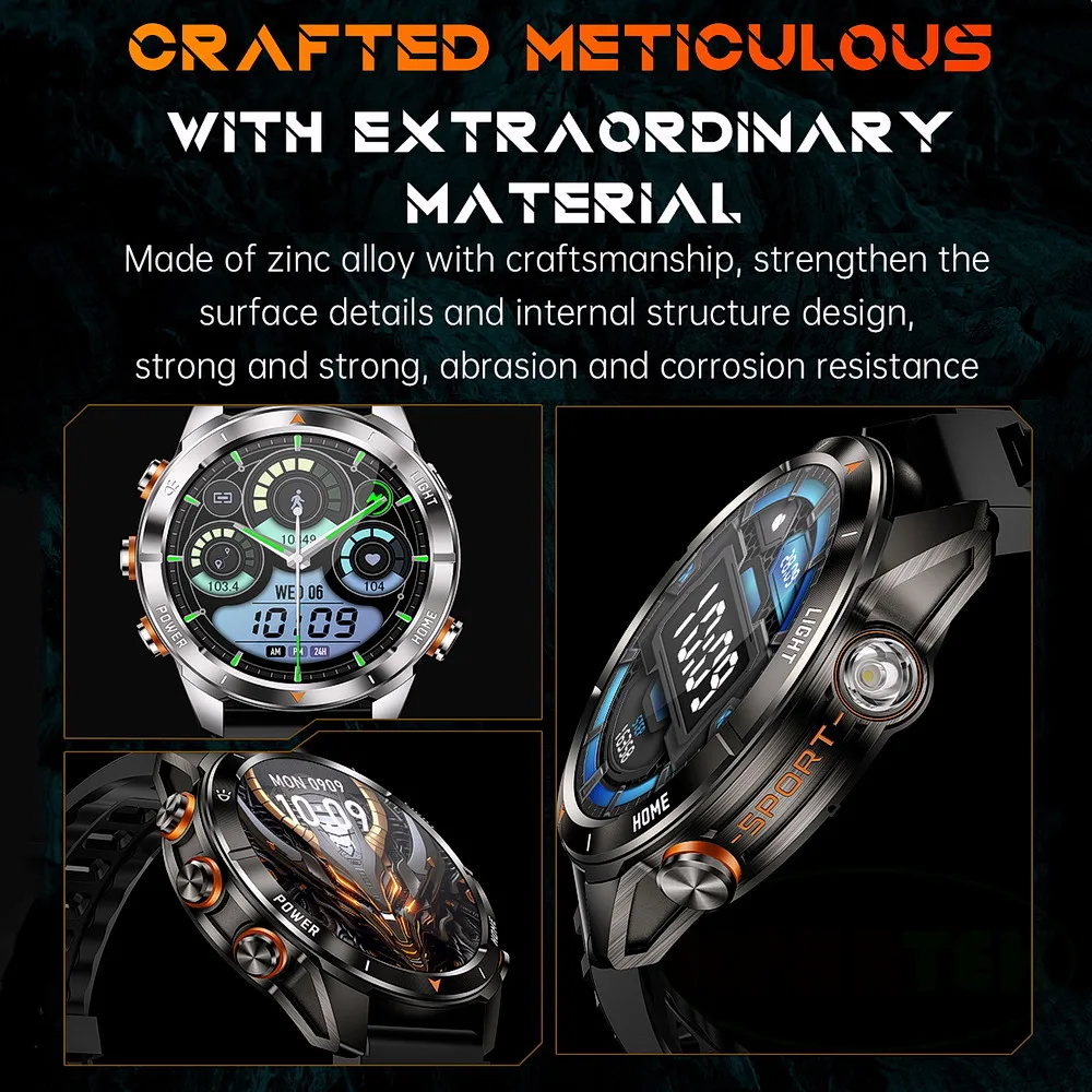 KT80 Sports Smart Watch, BT Call 1.46 Polegadas Tela À Prova D 'Água 515 MAh Bateria Homens Relojes Relógio Inteligente com Lanterna