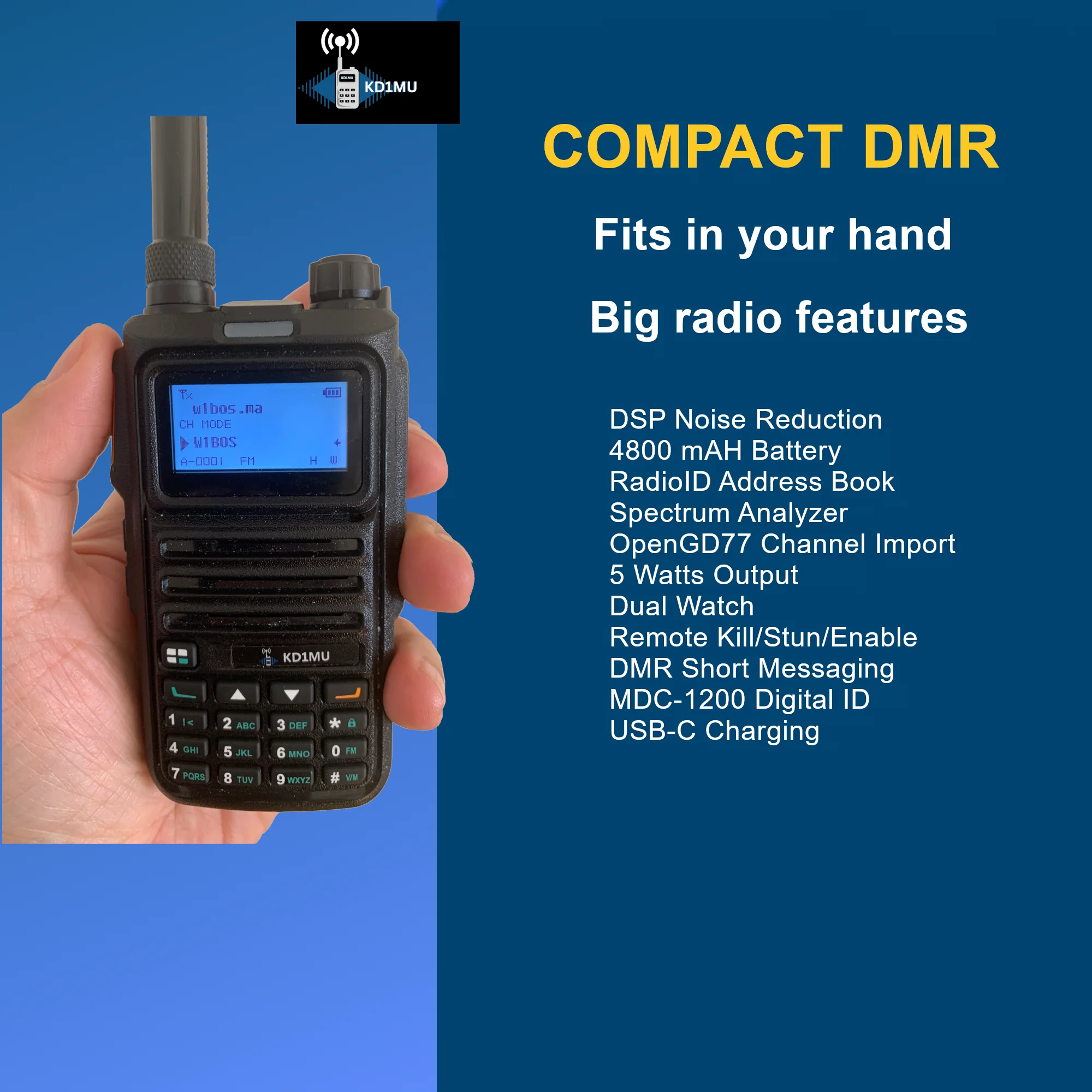 KD1MU DM-4R Dual Band Dual Mode DMR Radio