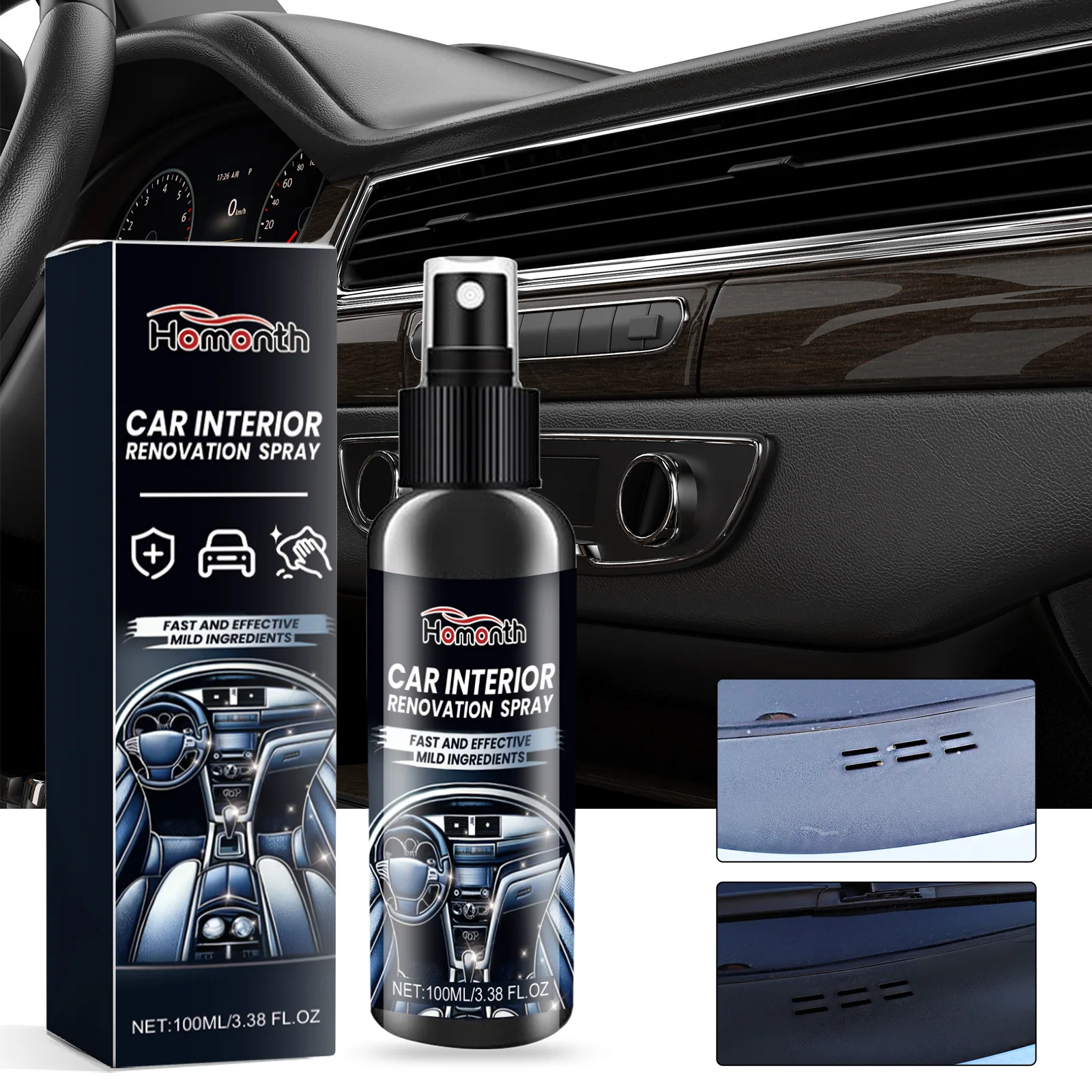 Homonth 100ml Car Interior Renovation Spray Coating Auto Leather Rubber Shine Exterior Repair Clean Refresh Car Polish Agent