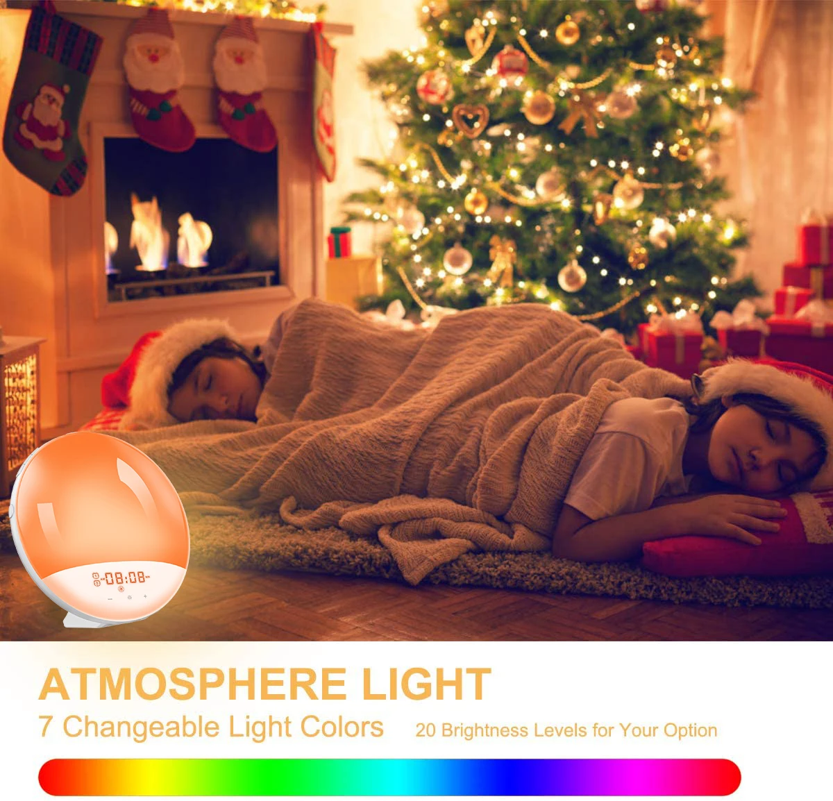 ساعة منبه لشروق الشمس، ساعة إضاءة للاستيقاظ، ساعة رقمية تناظرية لشروق الشمس/غروب الشمس، وظيفة الغفوة، ضوء ليلي، ساعة مكتب راديو Fm #2