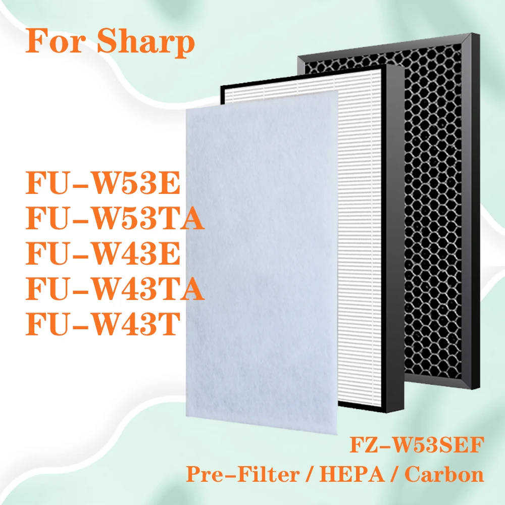 FZ-W53SEF Deodorizing Carbon filter and HEPA filter For Sharp FU-W53E FU-W53TA FU-W43E FU-W43TA FU-W43T Air Purifier Filter