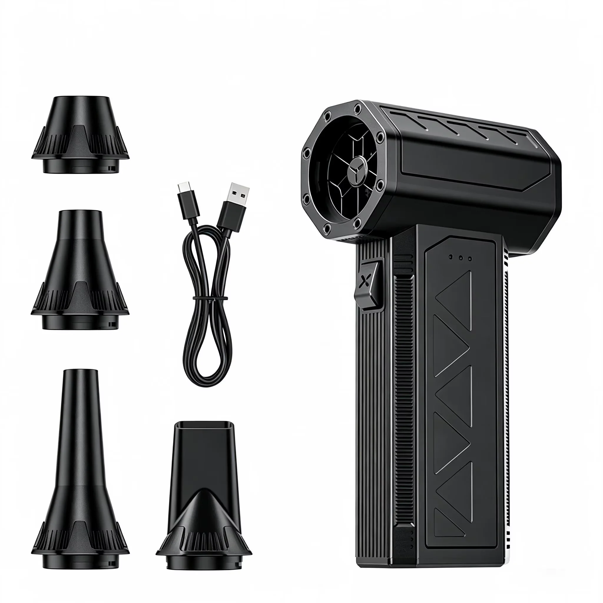 5-in-1 Druckluft-Staubbläser, Leistungsstarker Handgehaltener Laubbläser für den Garten, Kabelloser Turbobläser, Intelligentes LCD-Display, 150.000 U/min, 4 Geschwindigkeiten, Wiederaufladbarer