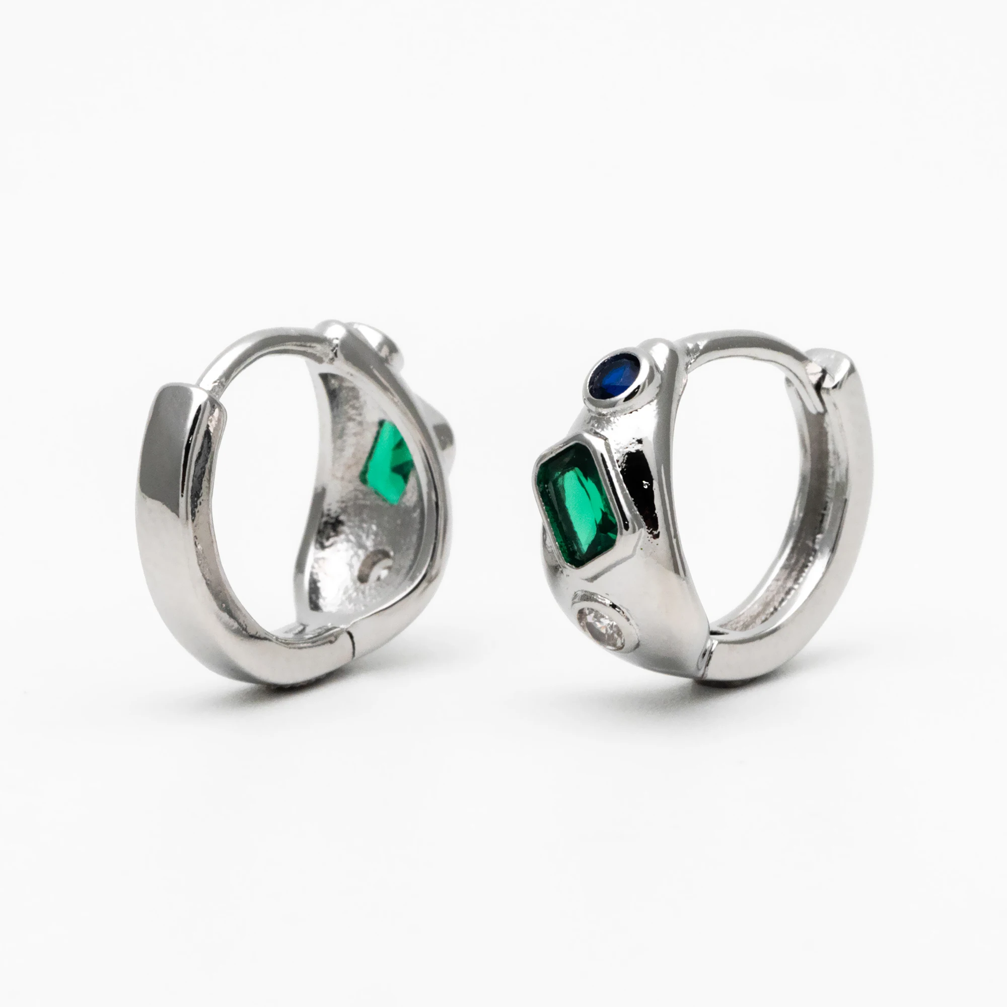 4pcs Emerald CZ Paved Hoop Earrings, Dainty Huggie Earrings, Minimalist Earring, Small Gold Hoops Earring (GB-3448)