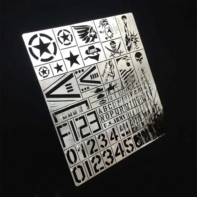 Plaques de pulvérisation de pulvérisation de fuite en acier inoxydable, modèle d'écussons, conception d'armure de chariot, outils de modèle, véhicule l'allemand américain, Ror 1/35