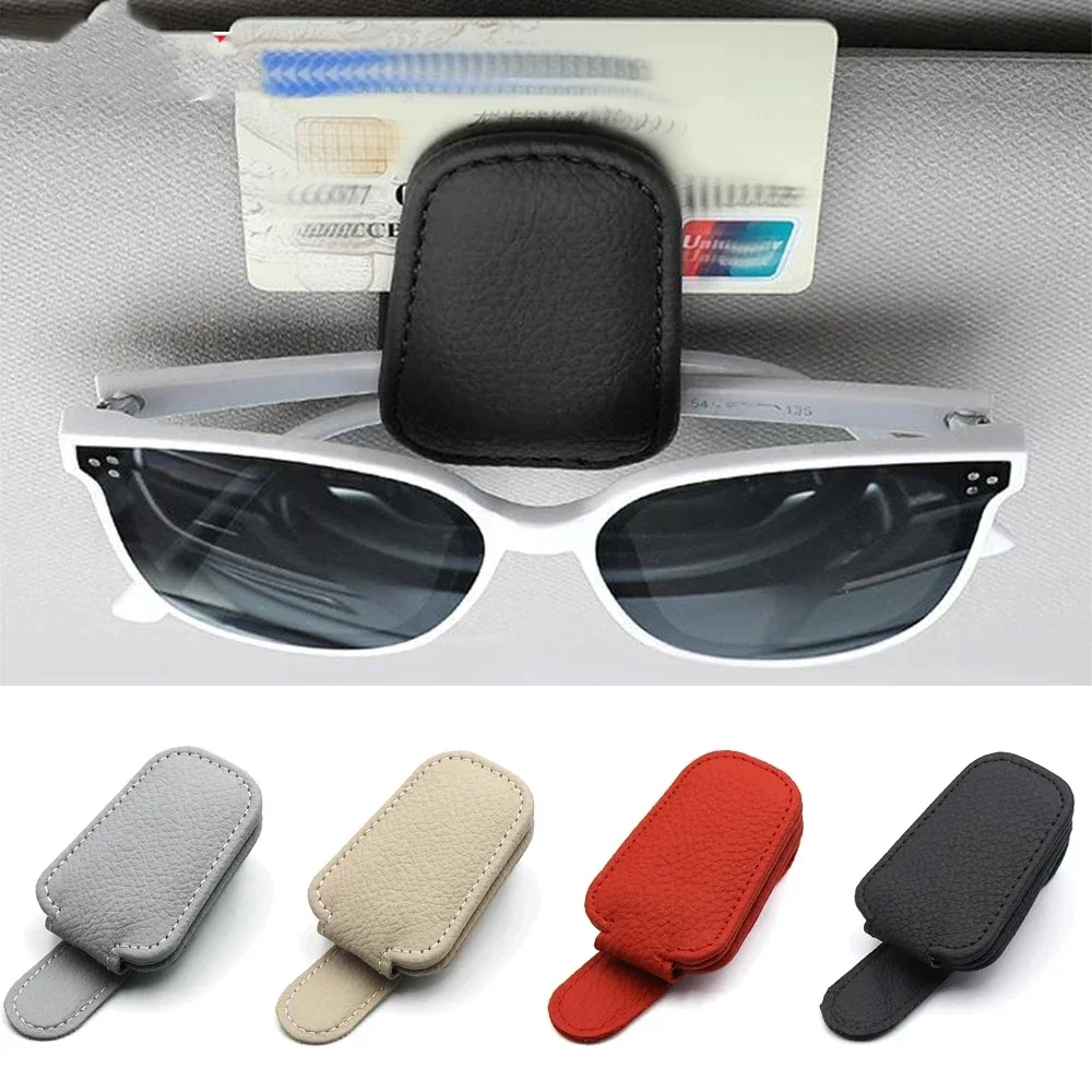 Porte-lunettes de soleil universel pour voiture, Clip magnétique en cuir, porte-carte, porte-billet, pare-soleil automatique, boîte à lunettes, accessoires de décoration
