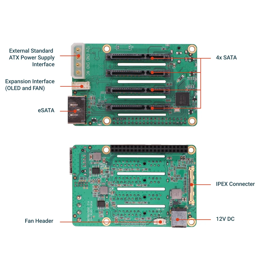 Suporte Radxa-sata para pi framboesa, até 5x unidades sata, suporte para pi framboesa 5, 3c, 5a, 4a, 4a, 4b, 4se, 4a +, 4b +, 3a