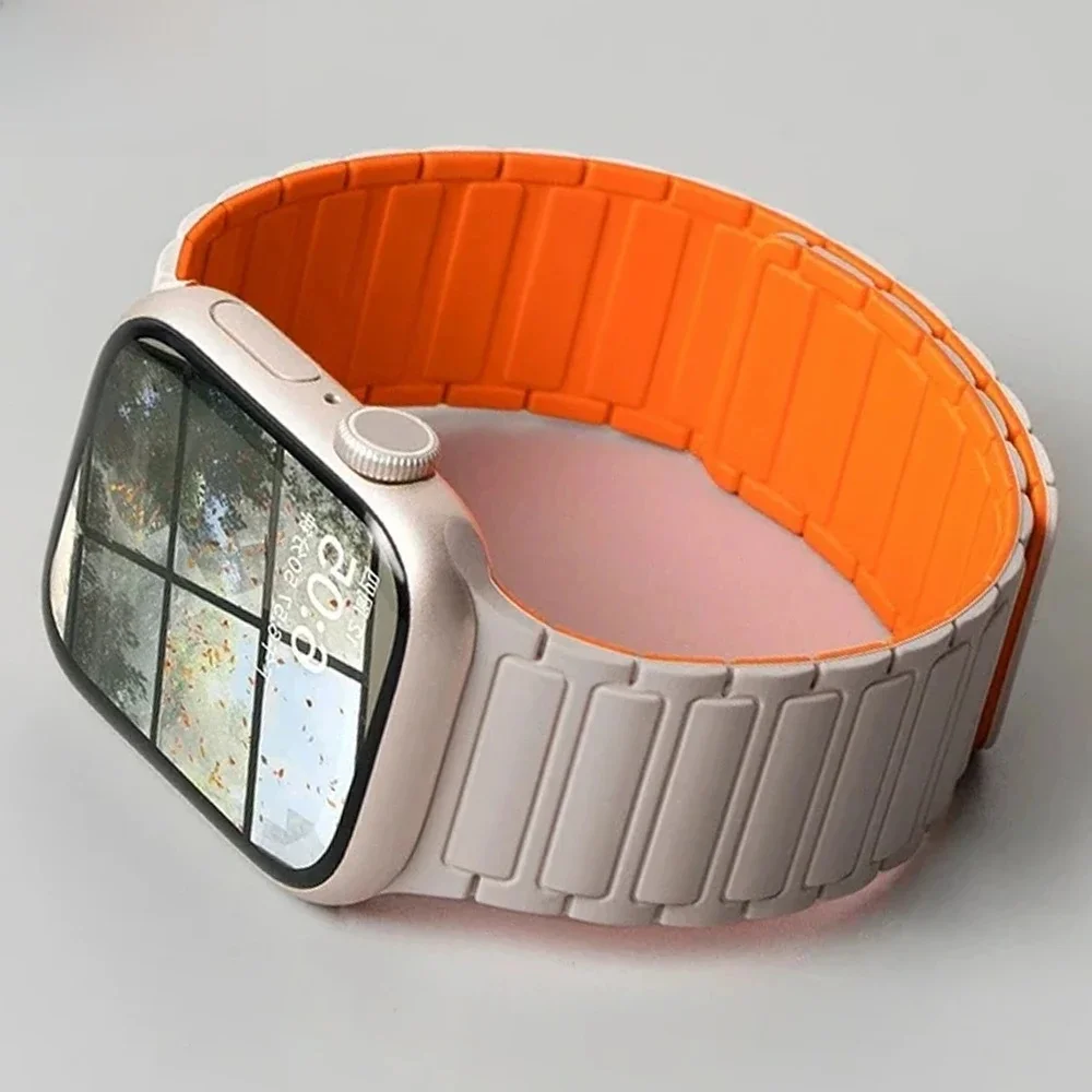 Silikonowy pasek do Apple Watch 46mm 42mm 49mm 45mm 41mm 44mm 40mm Magnetyczny pasek do IWatch Ultra 3/2 Series 11 10 9 8 7 6 SE 5 — 2