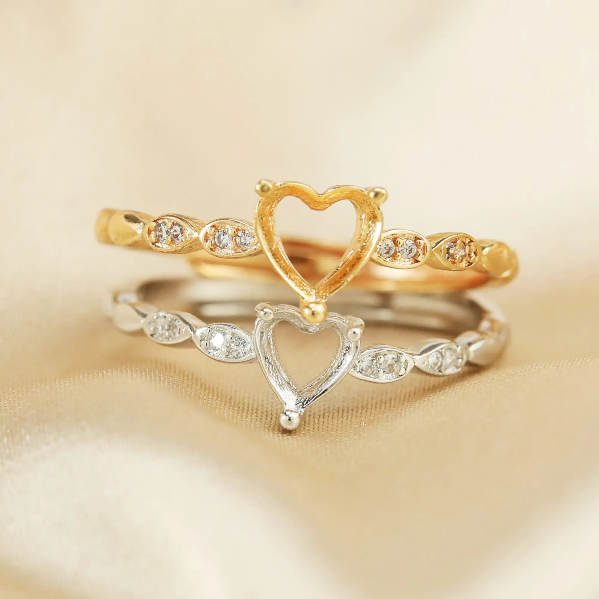 Heart Prong Ring Settings Art Deco Solid 925 Sterling Silver Rose Gold Plated Band For DIY Gemstone Ring Supplies 1294380