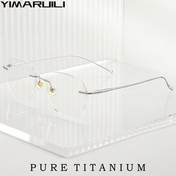 YIMARUILI Fashion occhiali decorativi ultraleggeri donna occhiali senza montatura da vista quadrati retrò in titanio puro da uomo 8978