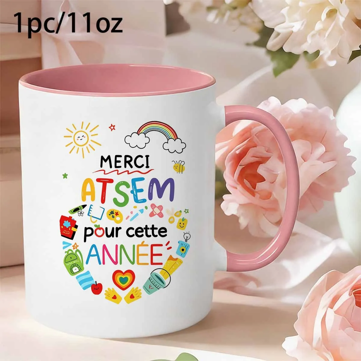 A Novel Merci Atsem Teacher's Day Rainbow-Themed Mug, Coffee Cup, Juice Cup, Fun Gift