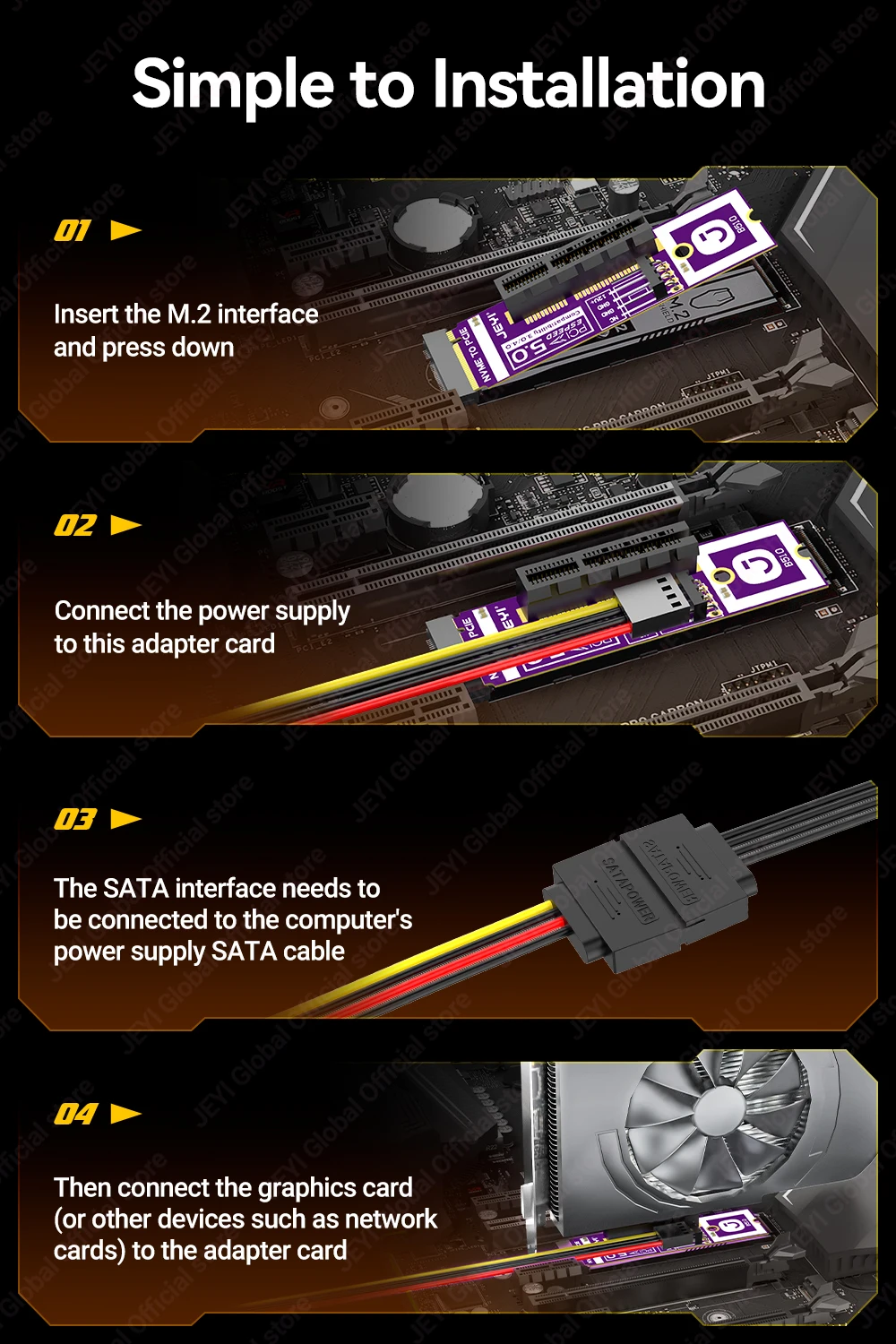 JEYI M.2 zu PCIe 5.0 X4 Adapterkarte 128Gb/s Hochgeschwindigkeitsübertragung Kompatibel mit PCIe X1/X4/X8/X16 Steckplätzen – Detail 8