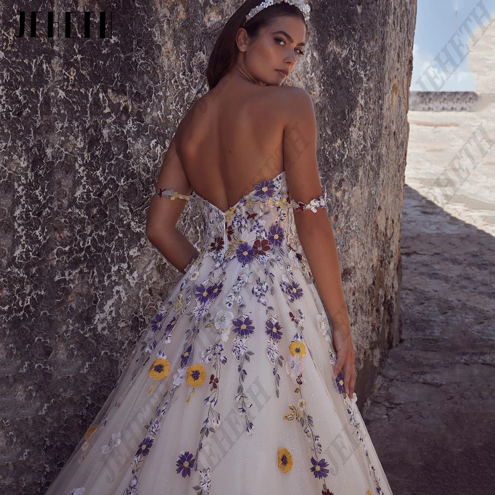 JEHETH Prom Jurk Lange Vintage Bloemen Off Shoulder Backless Party Vrouwen Puff Mouwen Sweetheart Avondjurk Vestids De Gala Prom Dress Lang Vintage Bloemen Off Shoulder  Rugloze Partij Vrouwen Pofmouwen Zoethart  Avond