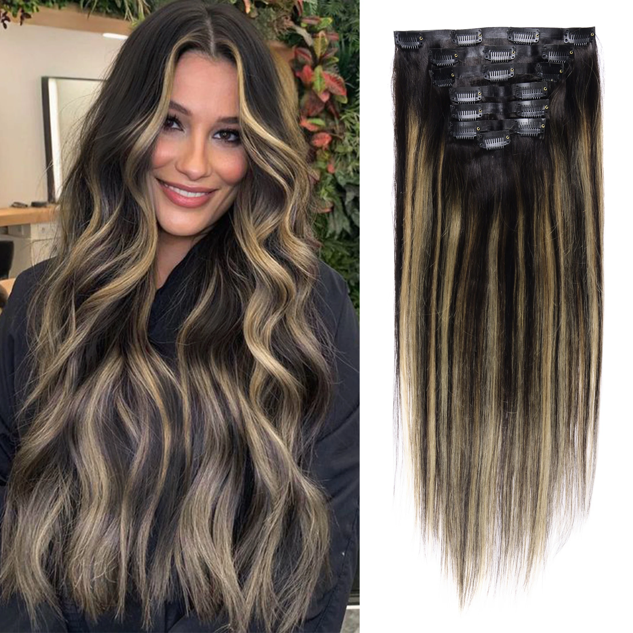 7 Stuks Naadloze Clip In Hair Extensions Menselijk Haar Clip Op Hair Extensions Echt Menselijk Haar Clip Ins Ultradunne PU Inslag Recht
