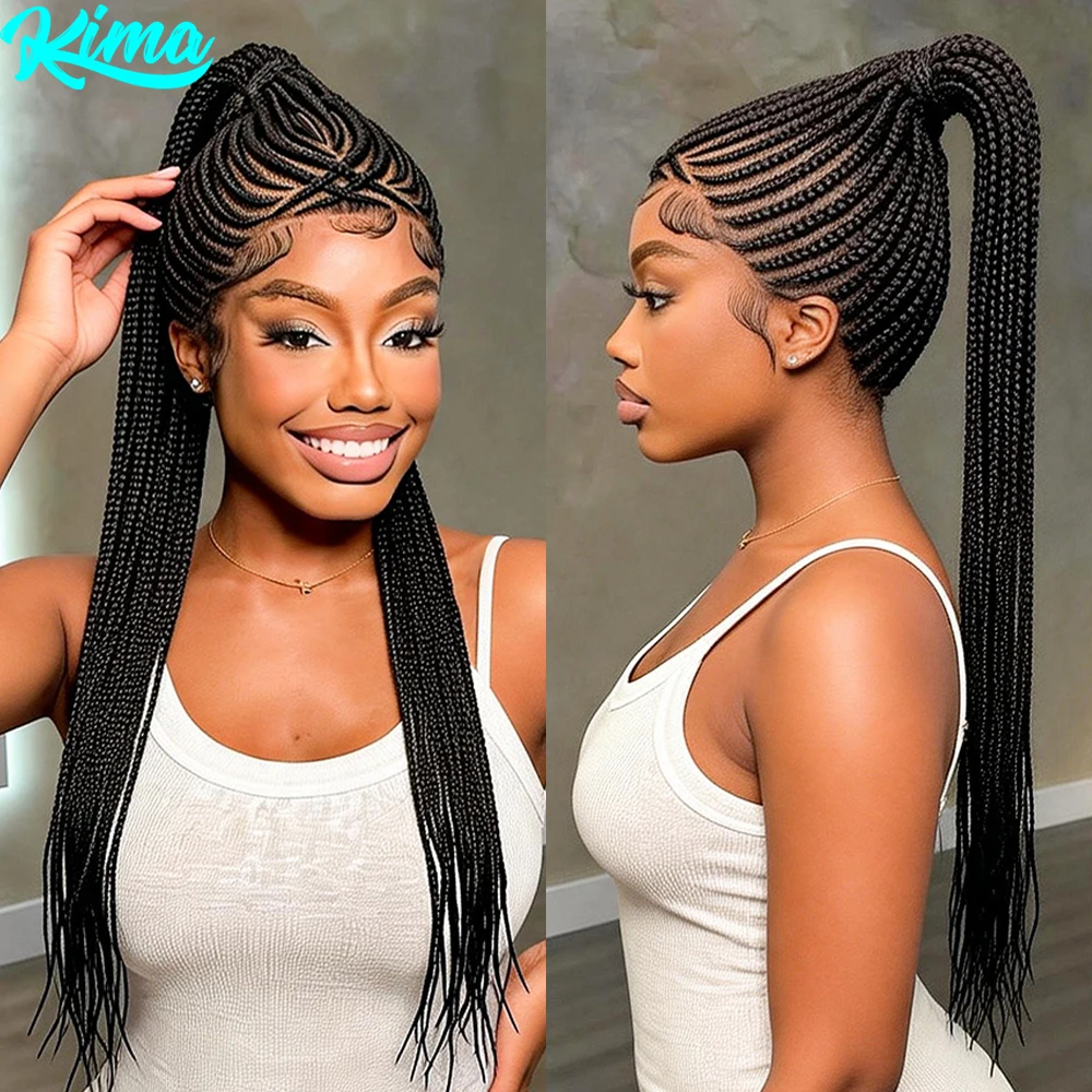 

Synthetic Updo Braided Wigs Full Lace Wig Knotless Ponytail Box Braided Wig For Women Braided Wig With Baby Hair