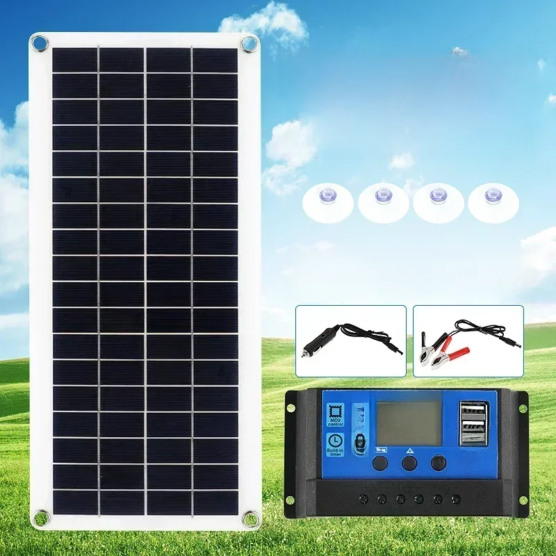 300W Elastyczny panel słoneczny Ładowarka 12V Podwójne USB z kontrolerem 10A-60A Ogniwa słoneczne Power Bank do telefonu Samochód Jacht RV — 2