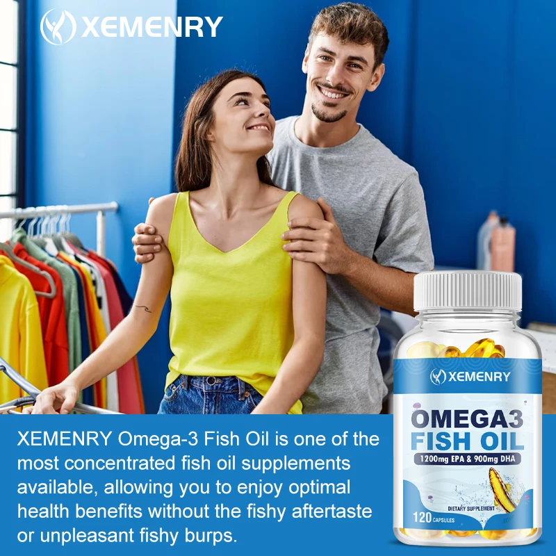 Omega 3 Fish Oil Supplement - DHA, EPA - Joint, Eye, Skin Health, Immune Support - 120 Capsules