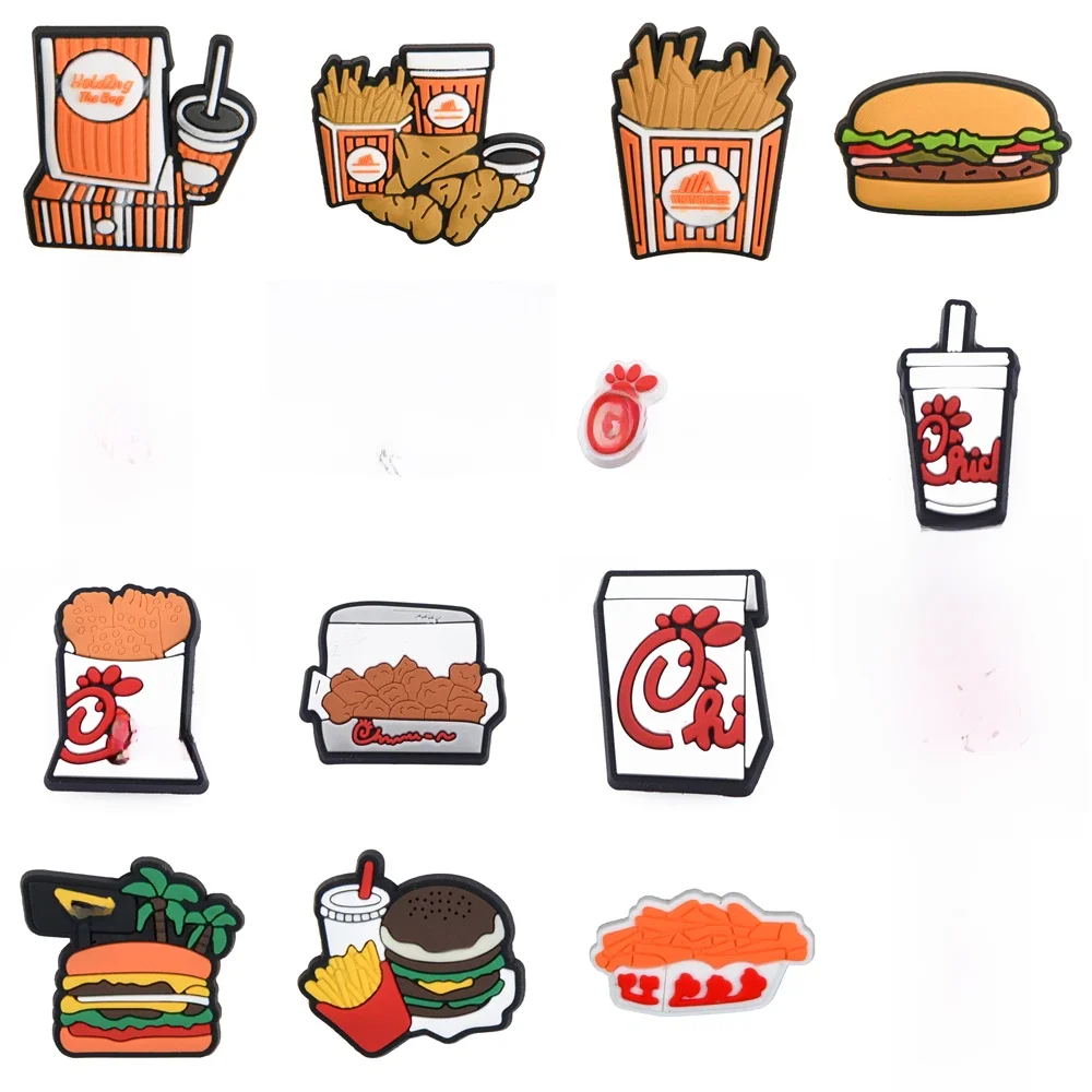 Breloques pour chaussures de restauration rapide, 1 pièce, Burger, poulet, frites, boissons, décorations de chaussures, sabots, sandales, Bracelets, accessoires, cadeaux de fête pour enfants