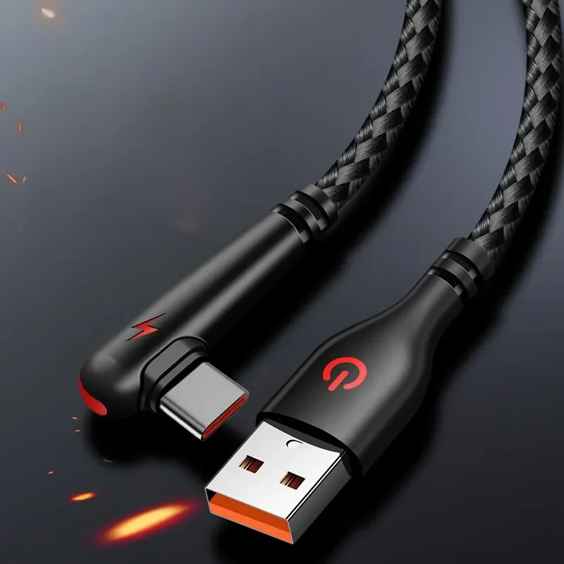 Câble USB 120W vers Type-C Coude 90 Résistant pour Téléphone Portable, Charge Rapide, Huawei Mate 40 30 Xiaomi Samsung