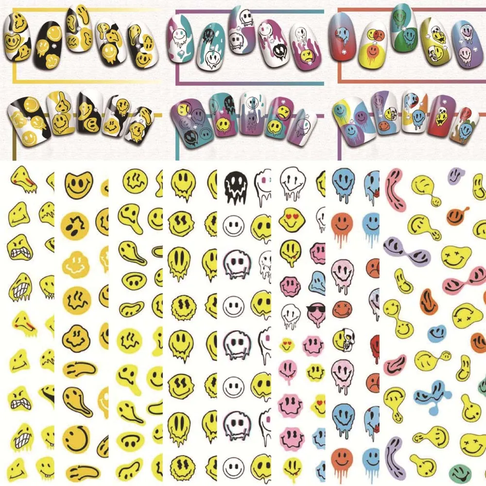 3D Smile Nail Art Stickers Nail Decals For Nails Trippy Face Self-Adhesive Manicure Japanese Design DIY Happy Accessories