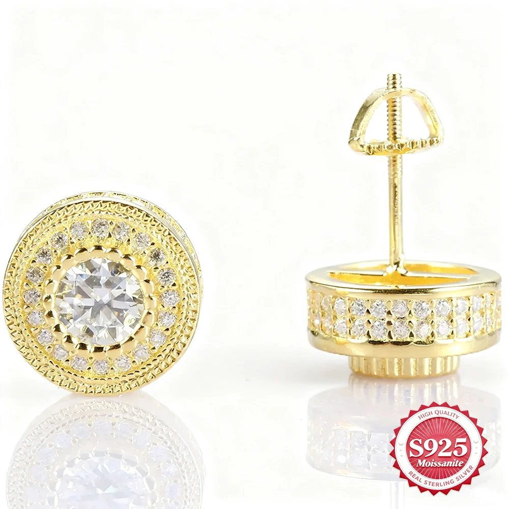 

11mm Moissanite Halo Elegant Hoop Stud Earrings S925 Silver Sparkling Synthetic Diamonds Women Men Hiphop Fashion Trend Jewelry