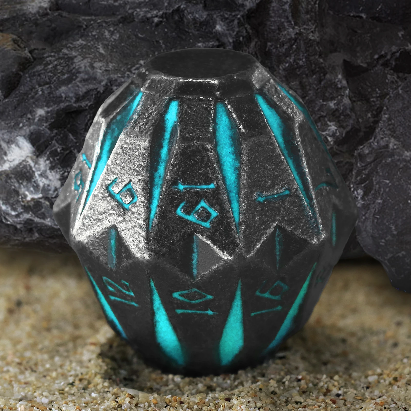 مجموعة نرد معدنية مكونة من 7 قطع من D&D، مجموعة نرد متعددة السطوح ذات طابع حجري أزرق مع صندوق لألعاب لعب الأدوار DND