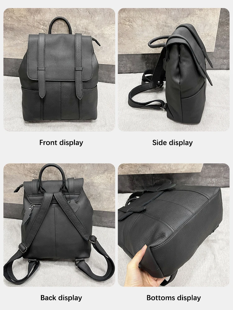 Zency Soft Genuine Leather Vintage Ladies Backpack Female Rucksack For Girls Knapsack Travel Bag With Documents Hidden Pockets