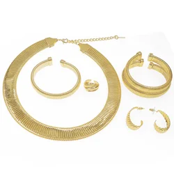 Necklace For Women Jewelry Set Brazilian Gold Plated Round Necklace Earrings with Three Bracelets Luxury Banquet Jewelry