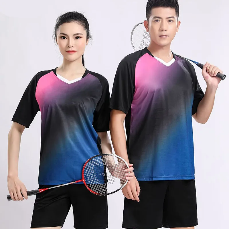 New Season Custom Badminton Jersey  Short Sleeve  Brand New Table Tennis Unisex Tshirt V Neck  Wicking Sublimation