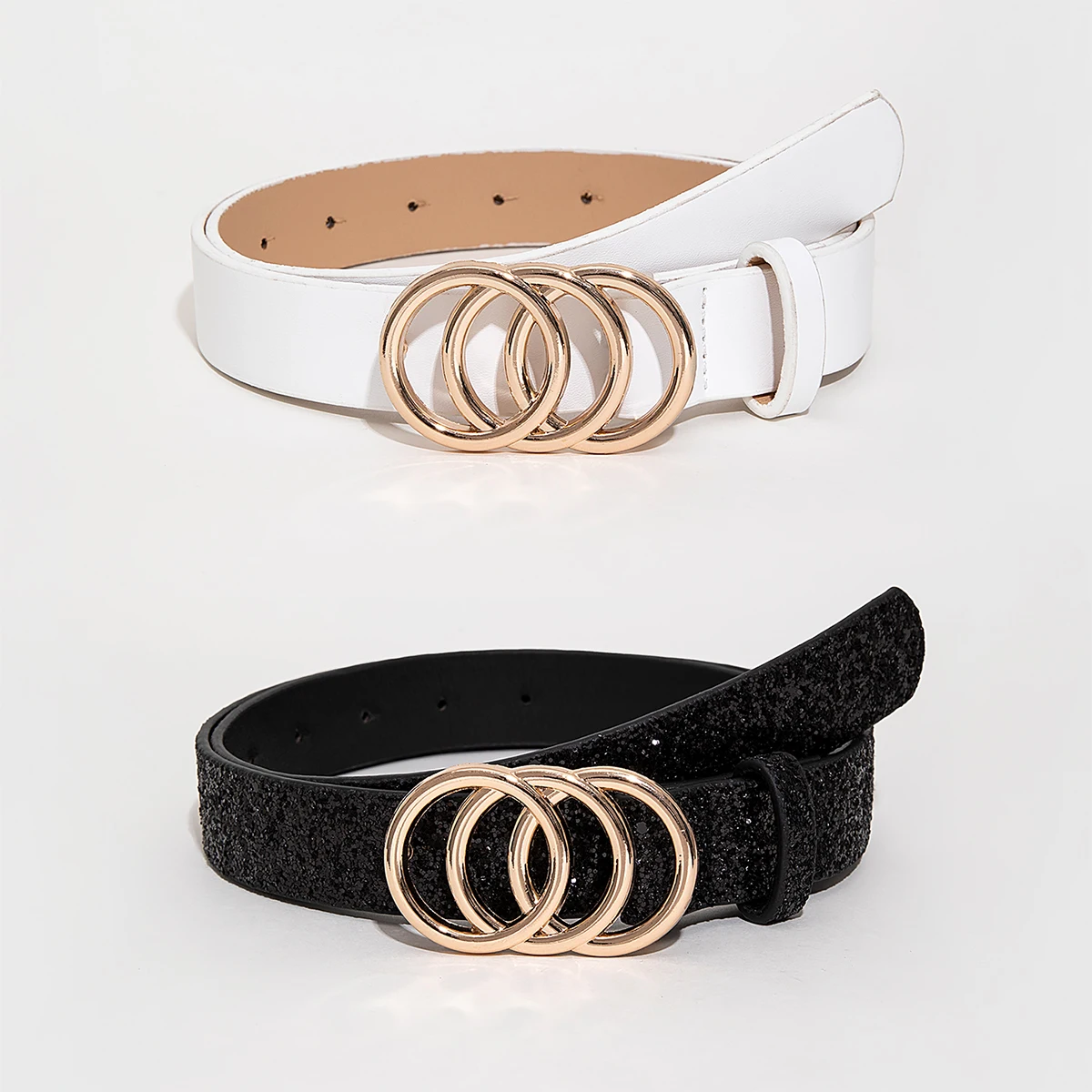 1 Set 2/3  Pcs Women's Multi-color Fashion Versatile Belts With Triple Round Buckle Jeans Accessories Suitable For Daily