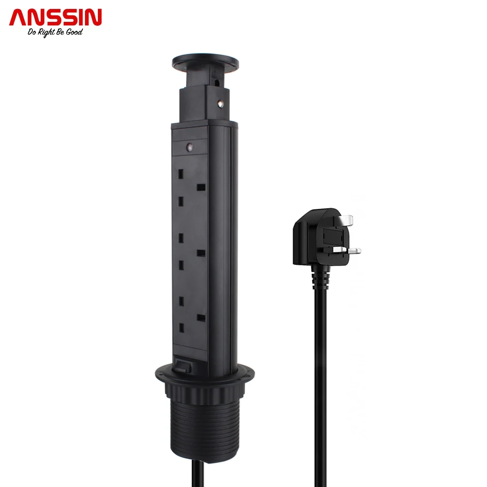 Anssin Pop Up Sockets With 3 UK Plug, Recessed Hidden Powers Outlet For Countertops, Tabletops, Home And Office, 1.8M Cable