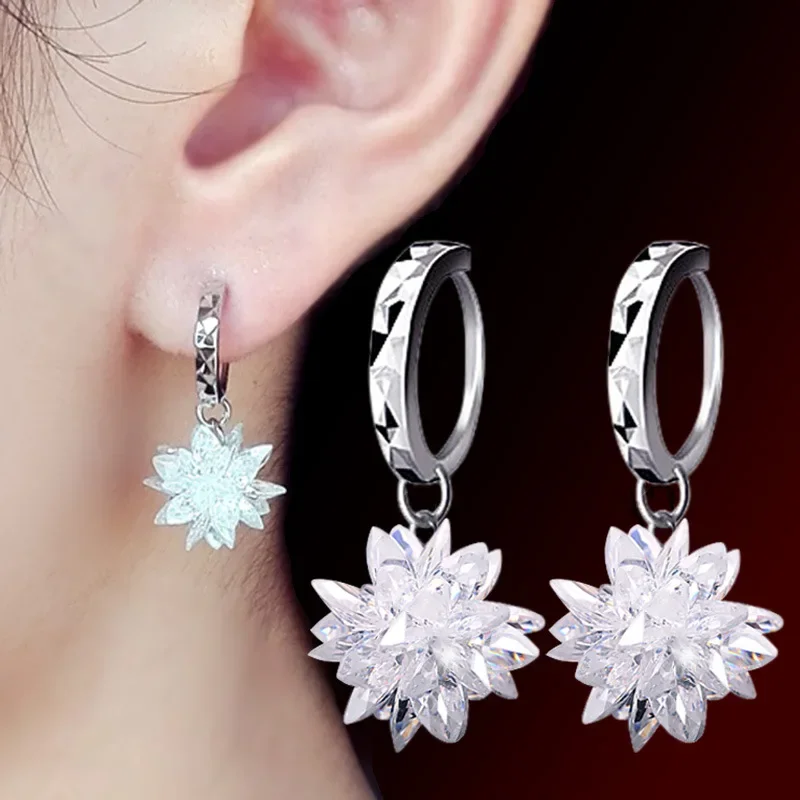 New Arrival wysokiej jakości moda lodowy kwiat 925 srebrna igła damskie kolczyki wiszące biżuteria prezent ślubny promocja kobiet — zdjęcie 2