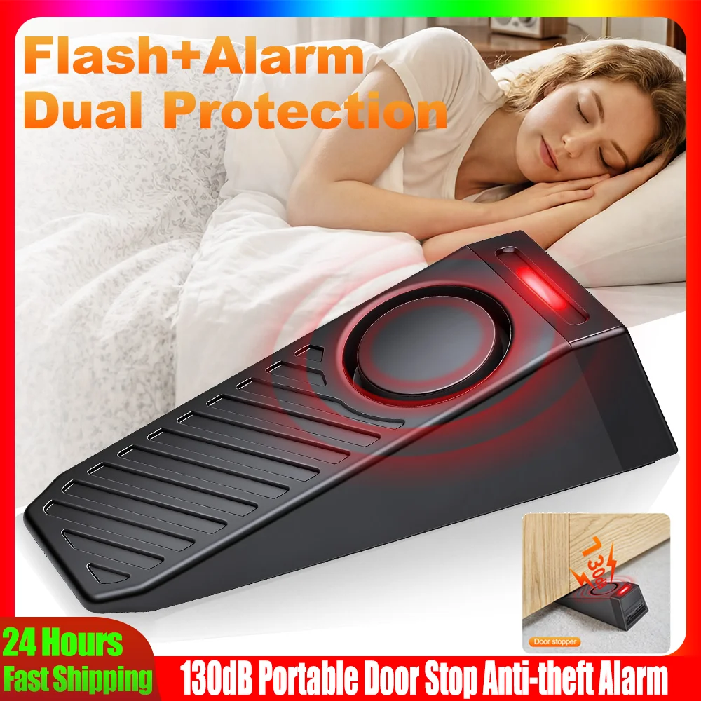 Portable Door Stop Alarm 130dB Sound Light Security Alarm Anti-Theft Anti-Wolf Adjustable Sensitivity Long Battery Life Alarm