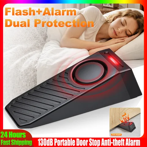 Portable Door Stop Alarm 130dB Sound Light Security Alarm Anti-Theft Anti-Wolf Adjustable Sensitivity Long Battery Life Alarm
