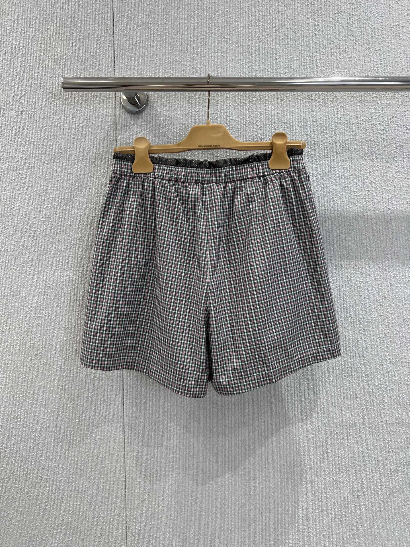 

2025 Summer New Vintage Plaid Bouquet Waist Pleated Shorts with Embroidered Pure Cotton Material at the waist Soft WYY-205