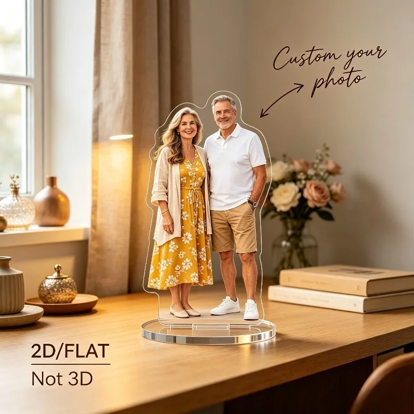 Custom Photo Acrylic Standee — Personalized Vertical Portrait Statue with Round Frame, Perfect for Shelf Decor