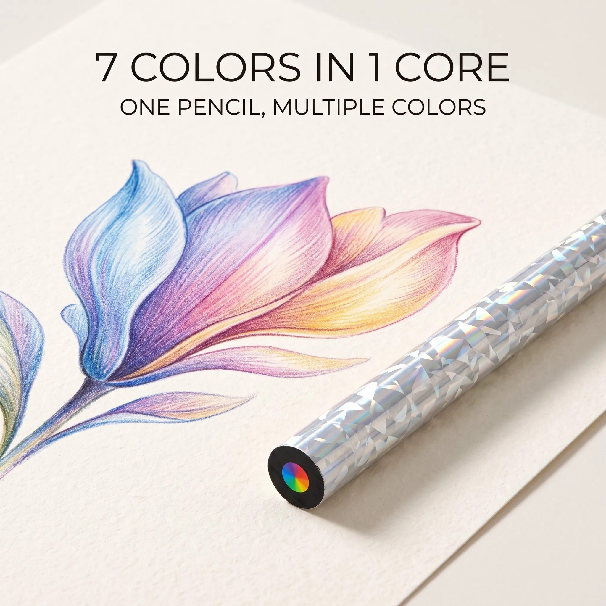 7 Colors in 1 Core Colored Pencils, 20/30/40 Pcs Laser Holographic Barrel, Smooth Coloring for Drawing, Sketching, Illustration