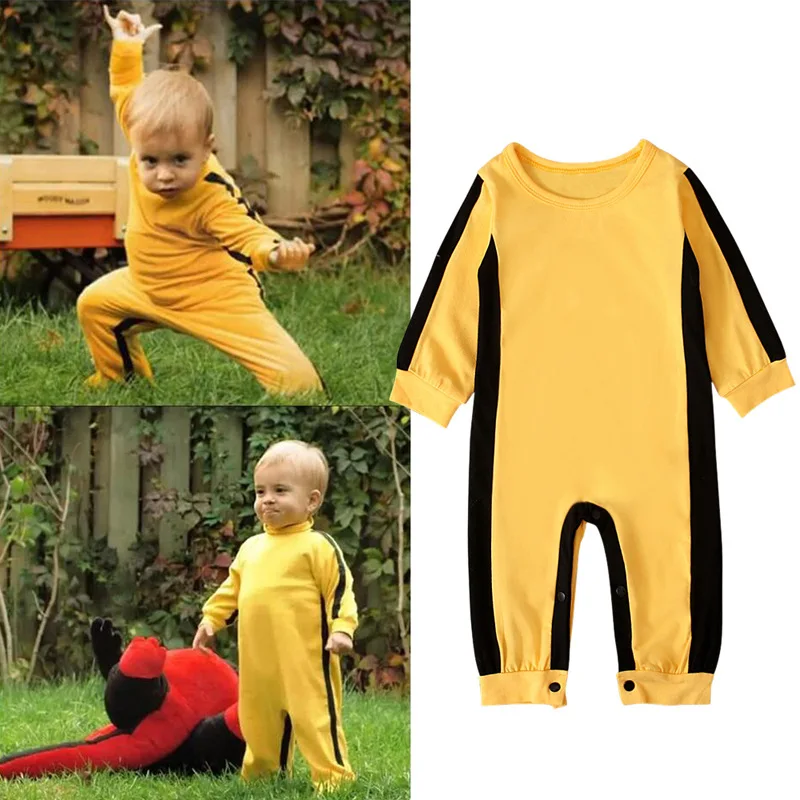 2024 New Arrival Classic Toddler Yellow Movie Stars Playsuit Onesies Halloween Cosplay Baby Kung Fu Lee Romper Costume