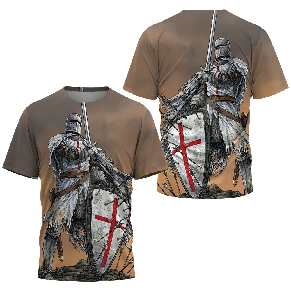 Men's Summer Short Sleeve 3D Knight Print Summer Men's Round Neck T Shirt Casual Short Sleeve Oversized T Shirt Fashion T Shirt