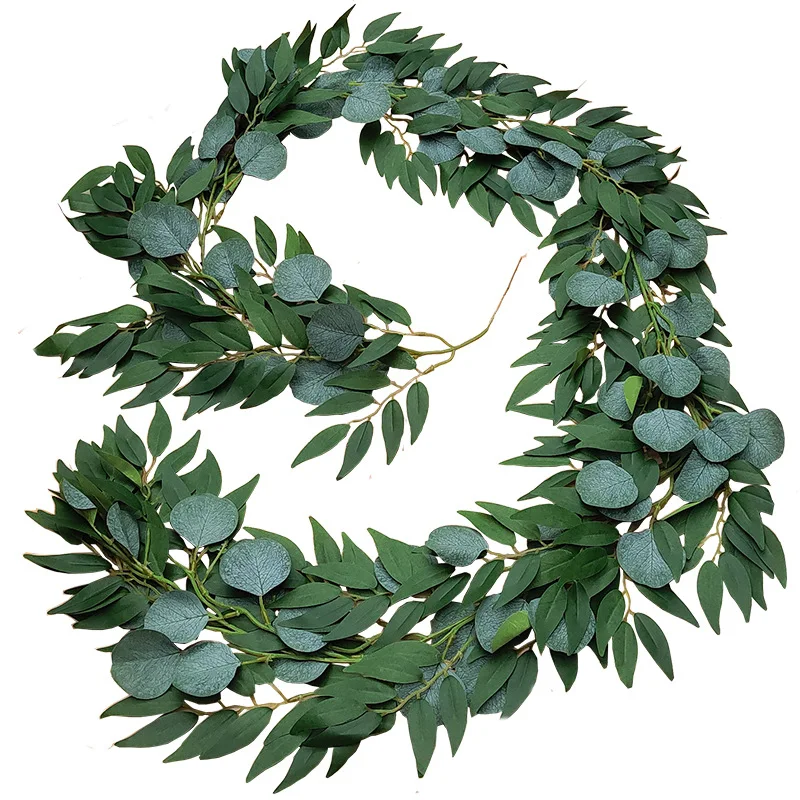 

185cm Long Artificial Vine Silk Eucalyptus Rattan Fake Willow Leaf Garland Wall Hanging Ivy Wicker For Home Garden Wedding Decor