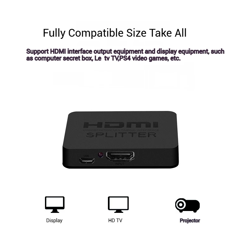 4K HDMI Splitter 1 in 2 Out HDMI Switch 1x2 HDMI Video Splitter Amplifier Dual Display for HDTV Box PC Monitor Projector Laptop