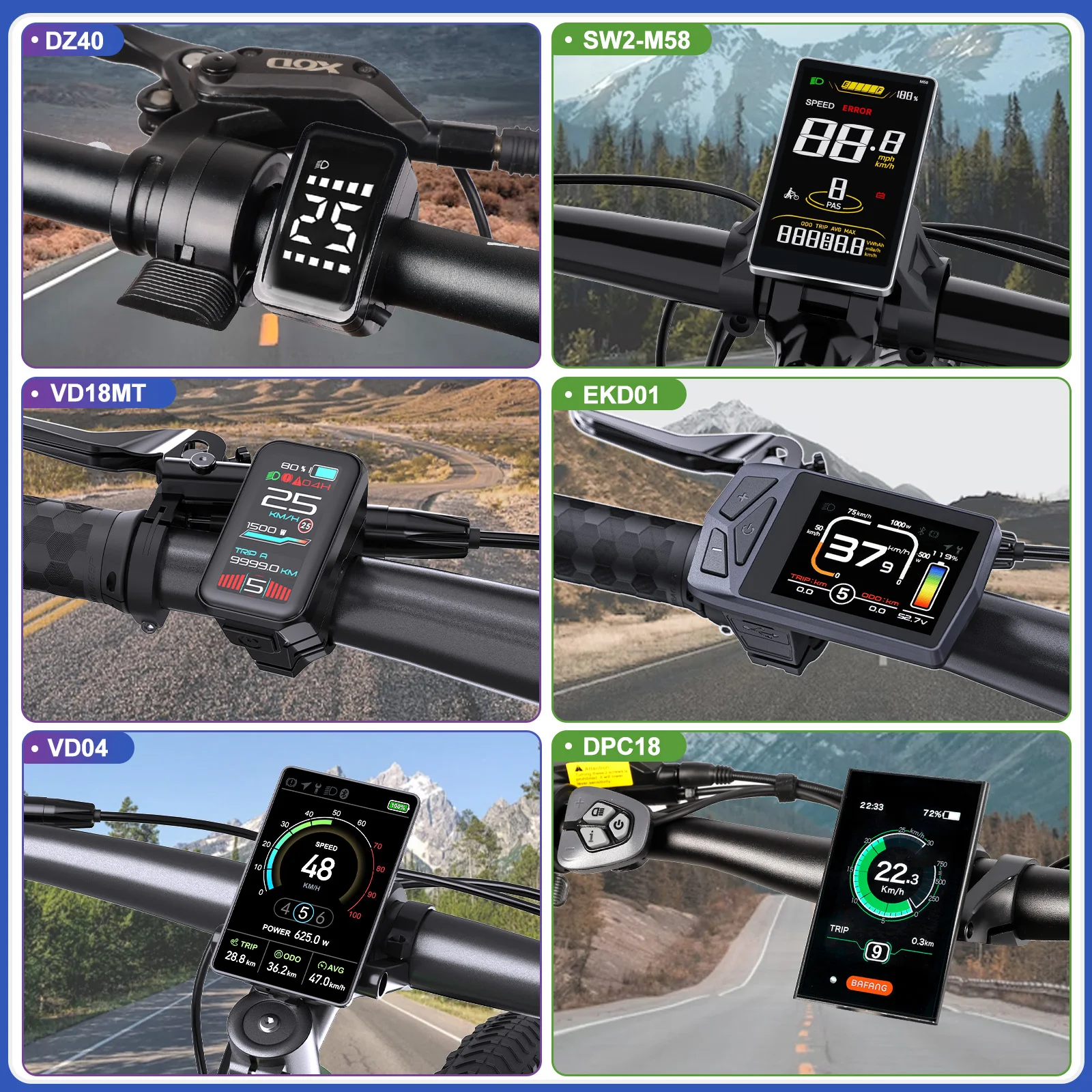 BAFANG UART-Display LCD Instrument, 36V/48V/52V/60V/72V, EKD01 HMI Bluetooth Navi-Computer, DZ40 DPC18 SW2-M58 VD18MT VD04 für 8Fun Mittelmotor & Radnabenmotor Kits G020/G0900 Varstrom SUTTO/JYLT