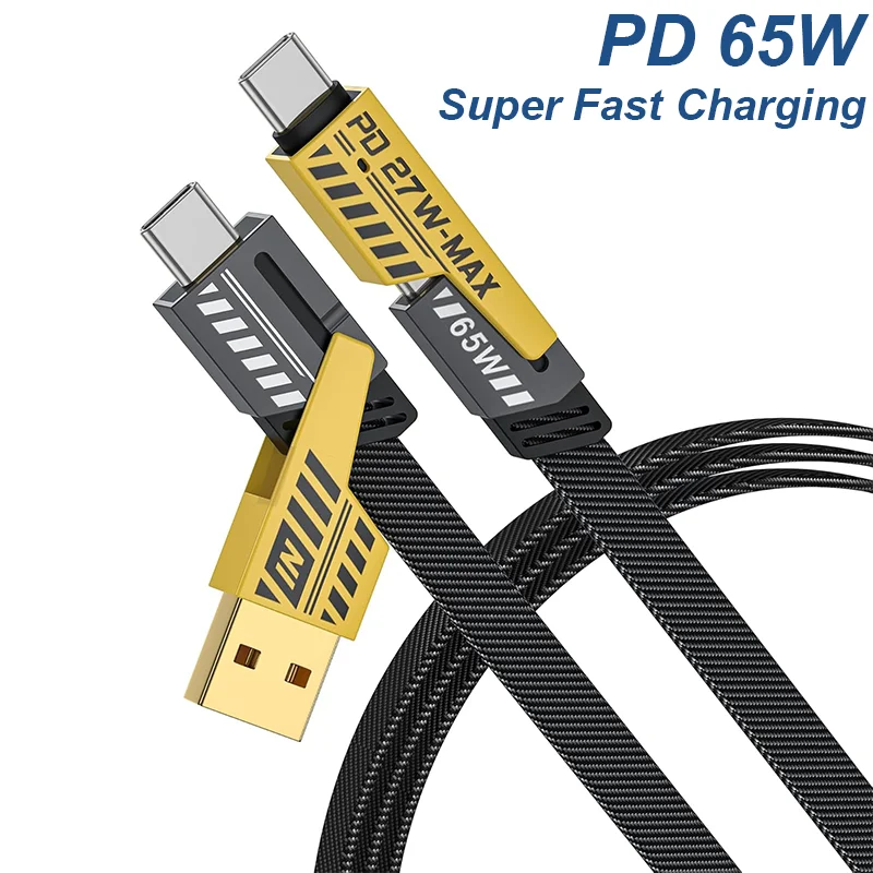 

65W USB Type C Cable 4 in 1 PD 27W Fast Charging Data Cable For iPhone 16 15 14 13 Pro Samsung Xiaomi Huawei iPad USB C Cable