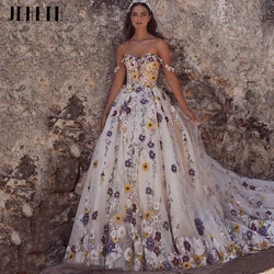 JEHETH Prom Dress Long Vintage Flowers Off Shoulder Backless Party Women Puff Sleeves Sweetheart Evening Gown Vestidos De Gala