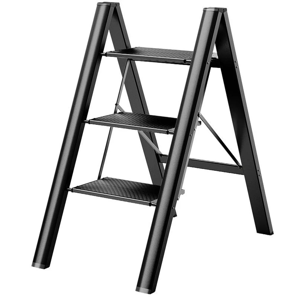 3-traps vouwladder, antislip vouwladder, lichtgewicht en draagbare 3-traps zwarte ladderkruk, verbeterde brede antislip pedalen, opvouwbare veiligheidsladderkruk, kan tot 150 kg dragen voor gebruik in