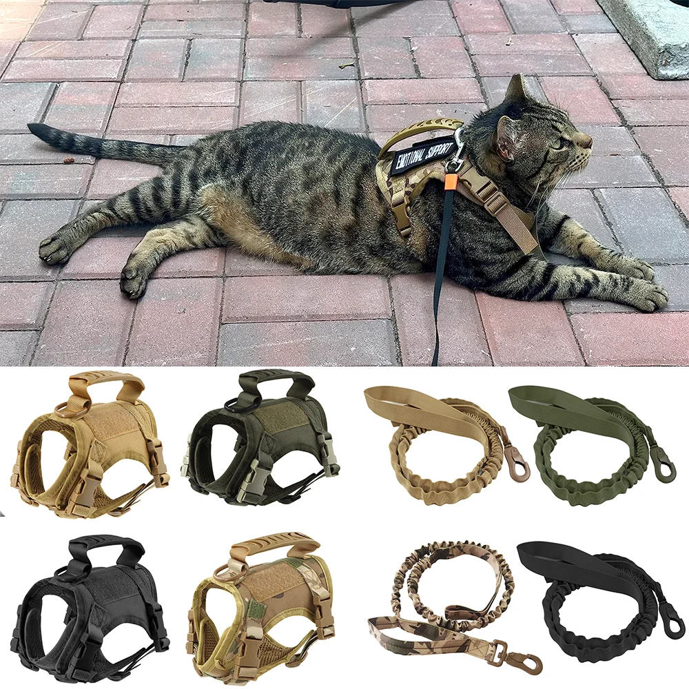 Tactical Cat Harness and Leash Set Breathable Kitten Cats Escape Proof Easy Control Handle Vest Small Dogs Pet Supplies