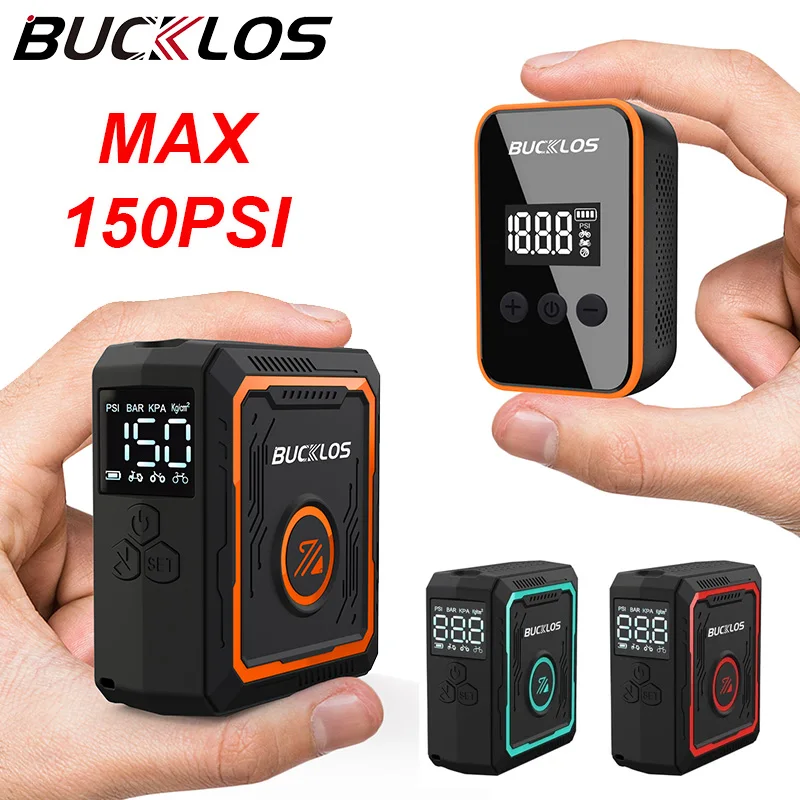 BUCKLOS Portable Electric Bike Pump 150PSI Type-C Rechargeable Air Inflator MTB Road Bicycle Pump AV FV Valve Cycling Pump
