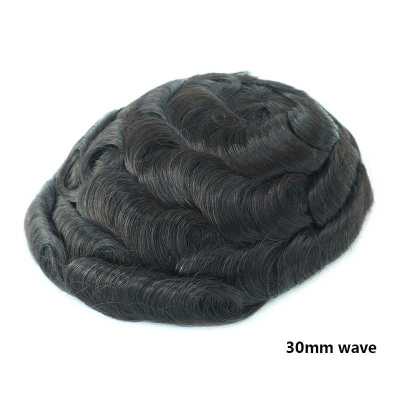 QHP Men Capillary Prosthesis Full Pu Toupee 100% Indian Human Hair Replacement System Straight & Wave Unit Mens Wig 130% Density